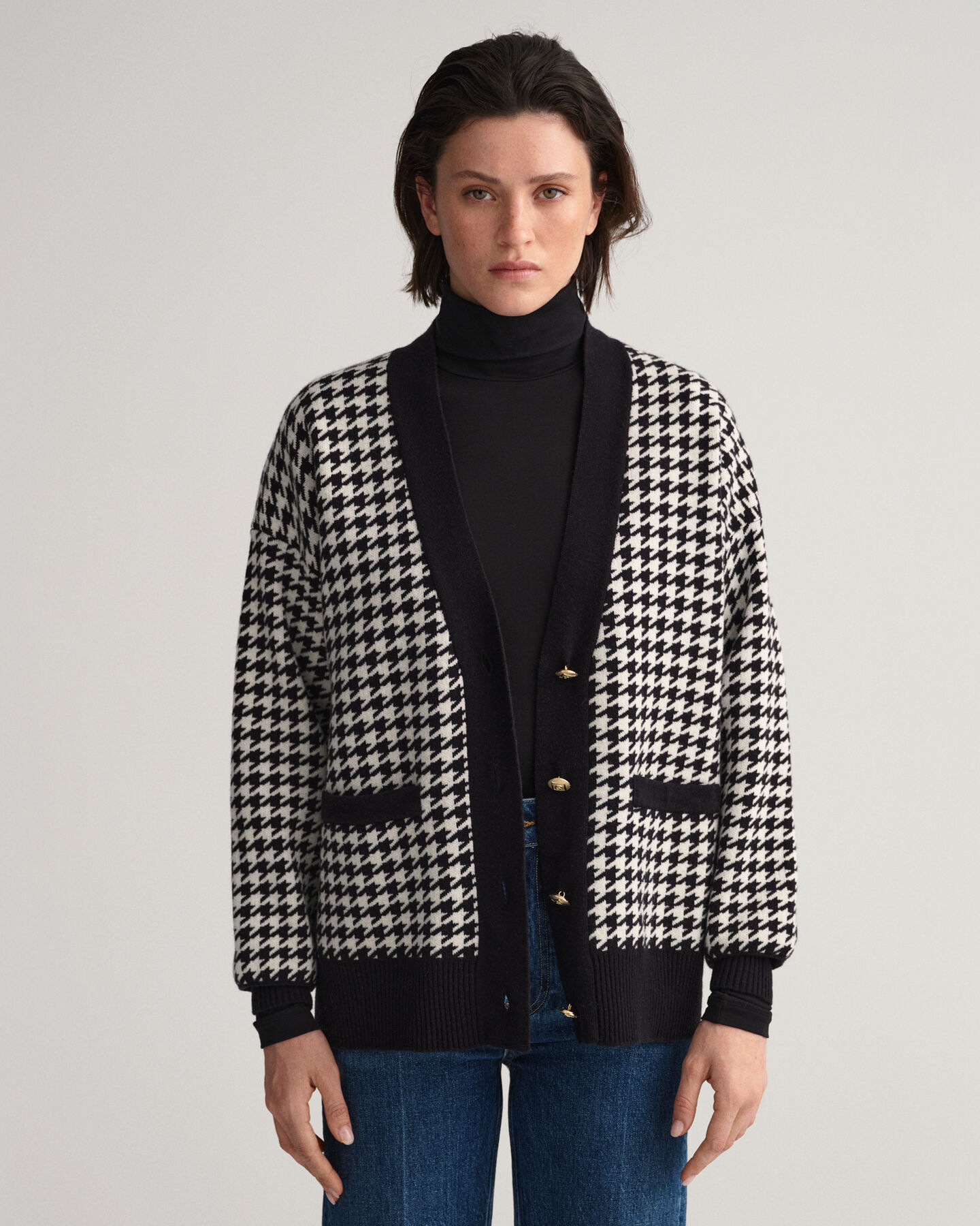 Casaco de malha oversized com padrão Houndstooth