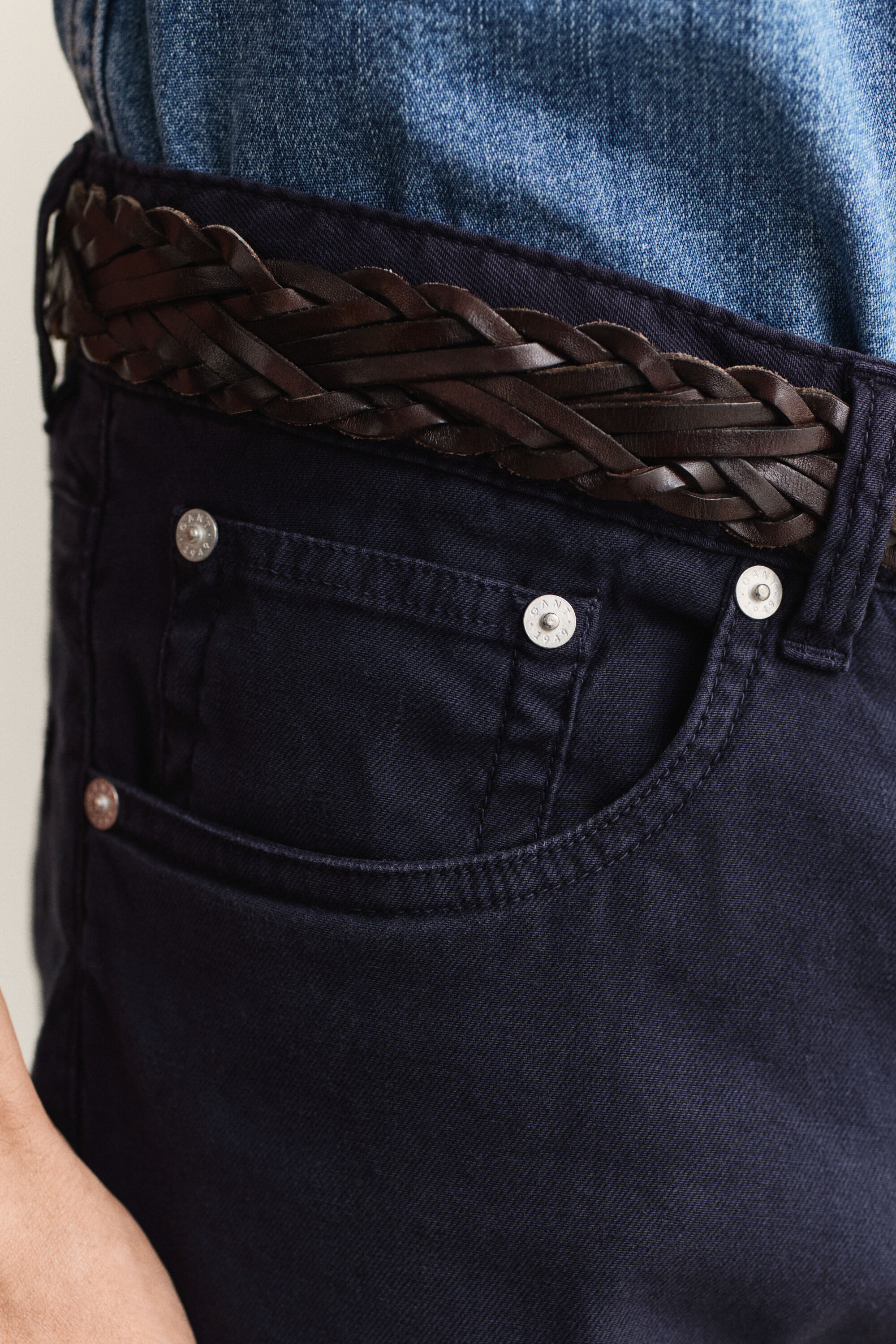 Calças de ganga em mistura de linho