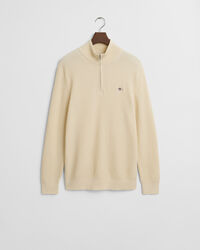 Camisola de malha com meio fecho em algodão texturizado