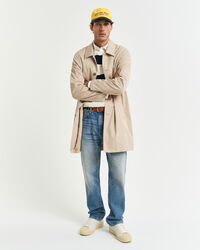 Camisola de malha entran&ccedil;ada de algod&atilde;o &agrave;s riscas com decote redondo