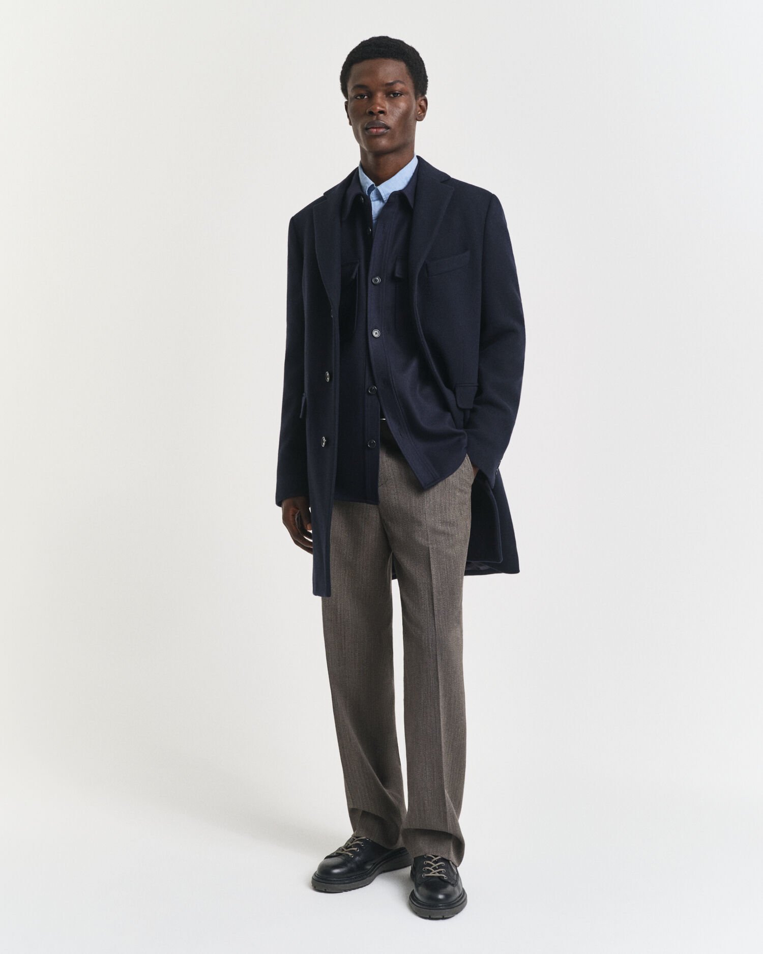 Calças de fato com padrão espinha de peixe