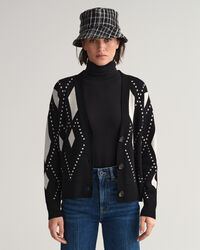 Casaco de malha com decote em V Argyle