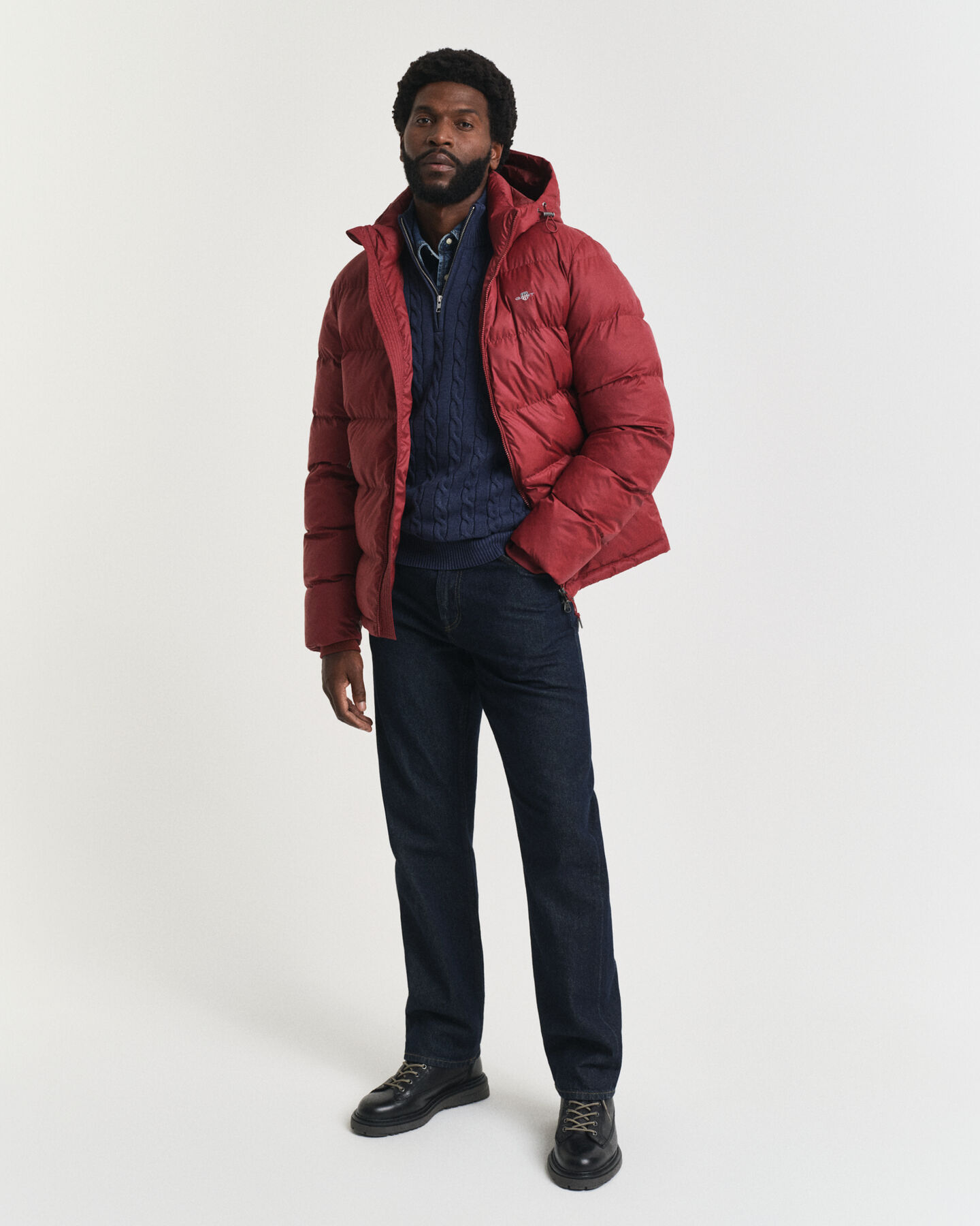 Camisola de malha entrançada de algodão com meio fecho de correr