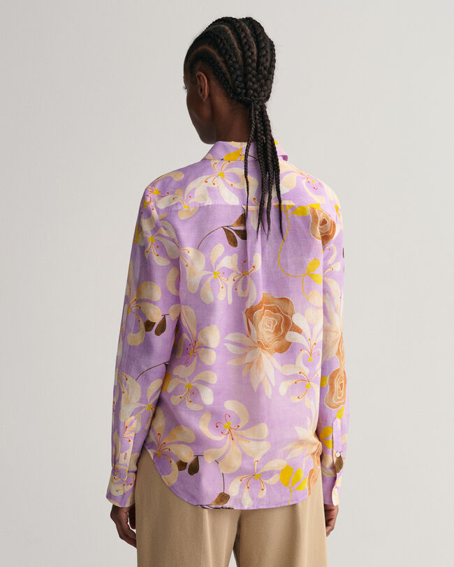 Camisa em seda e algod&atilde;o com estampado Floral corte normal