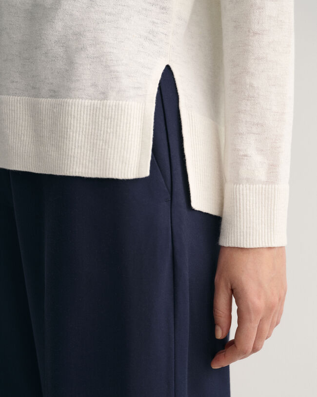 Pulover com decote em V em mistura de linho