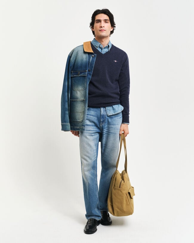 Pullover com decote em V em lã extrafina