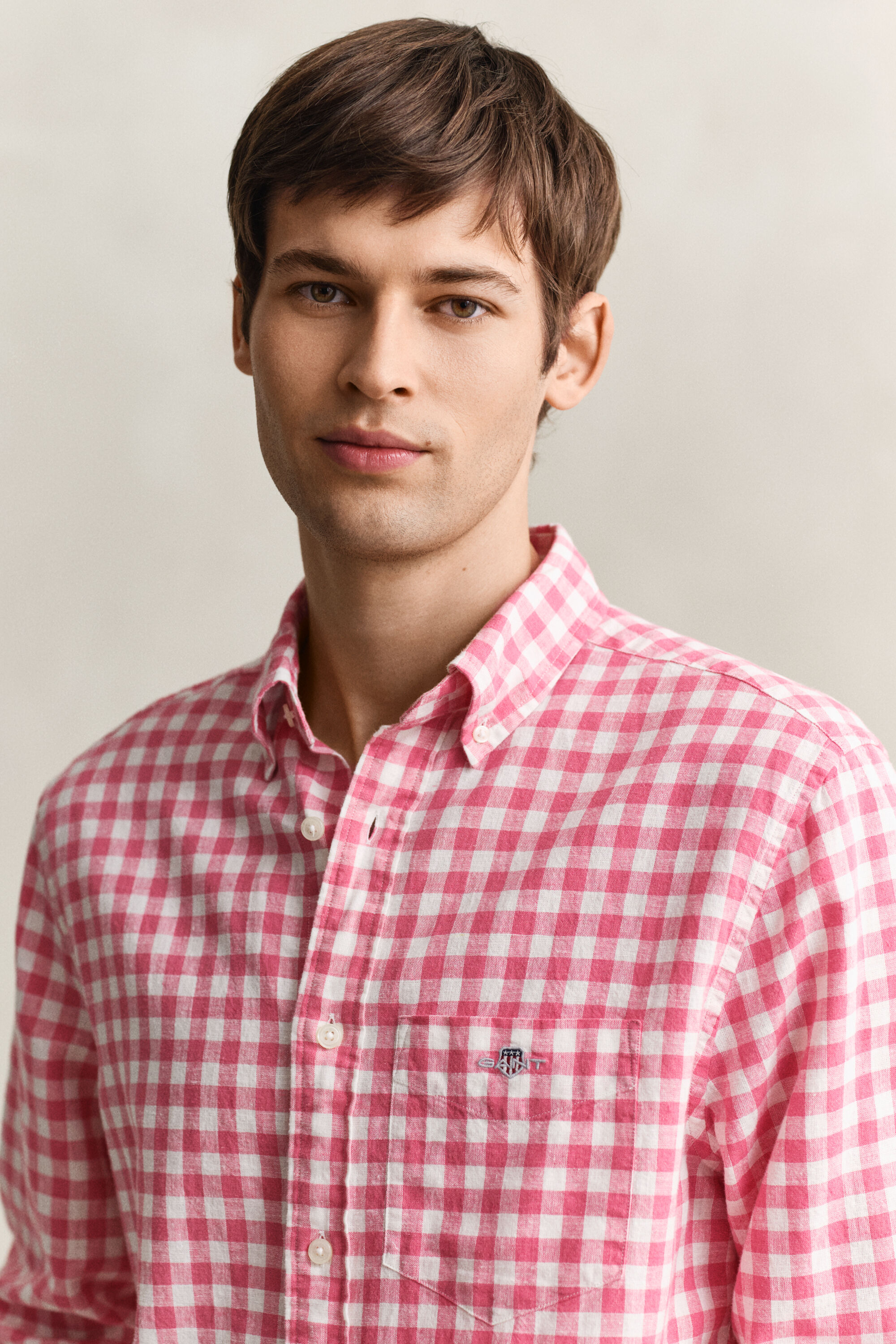 Camisa em mistura de linho Gingham