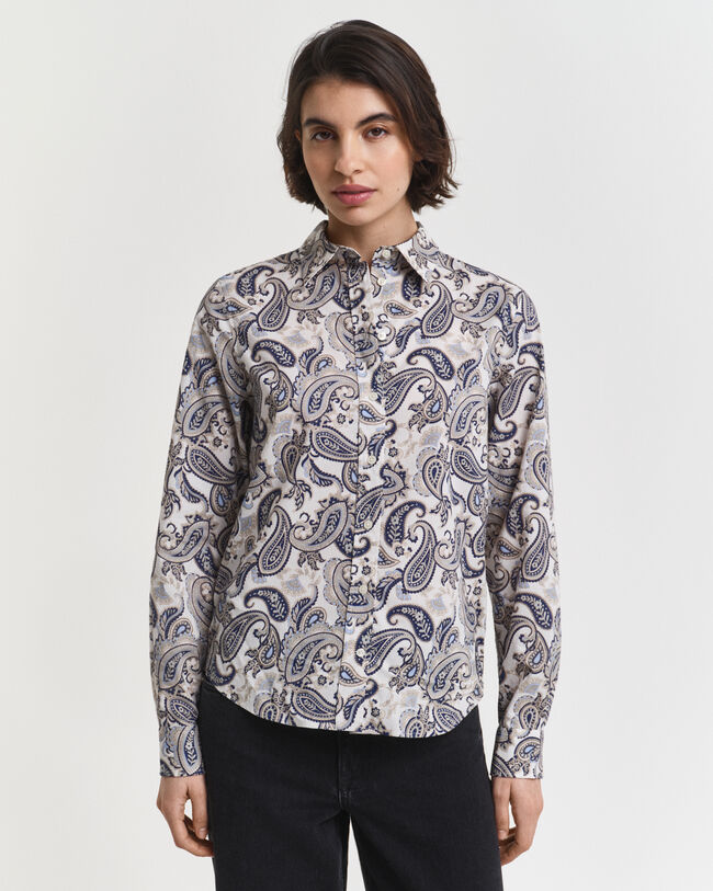 Camisa em voile de algodão com padrão paisley
