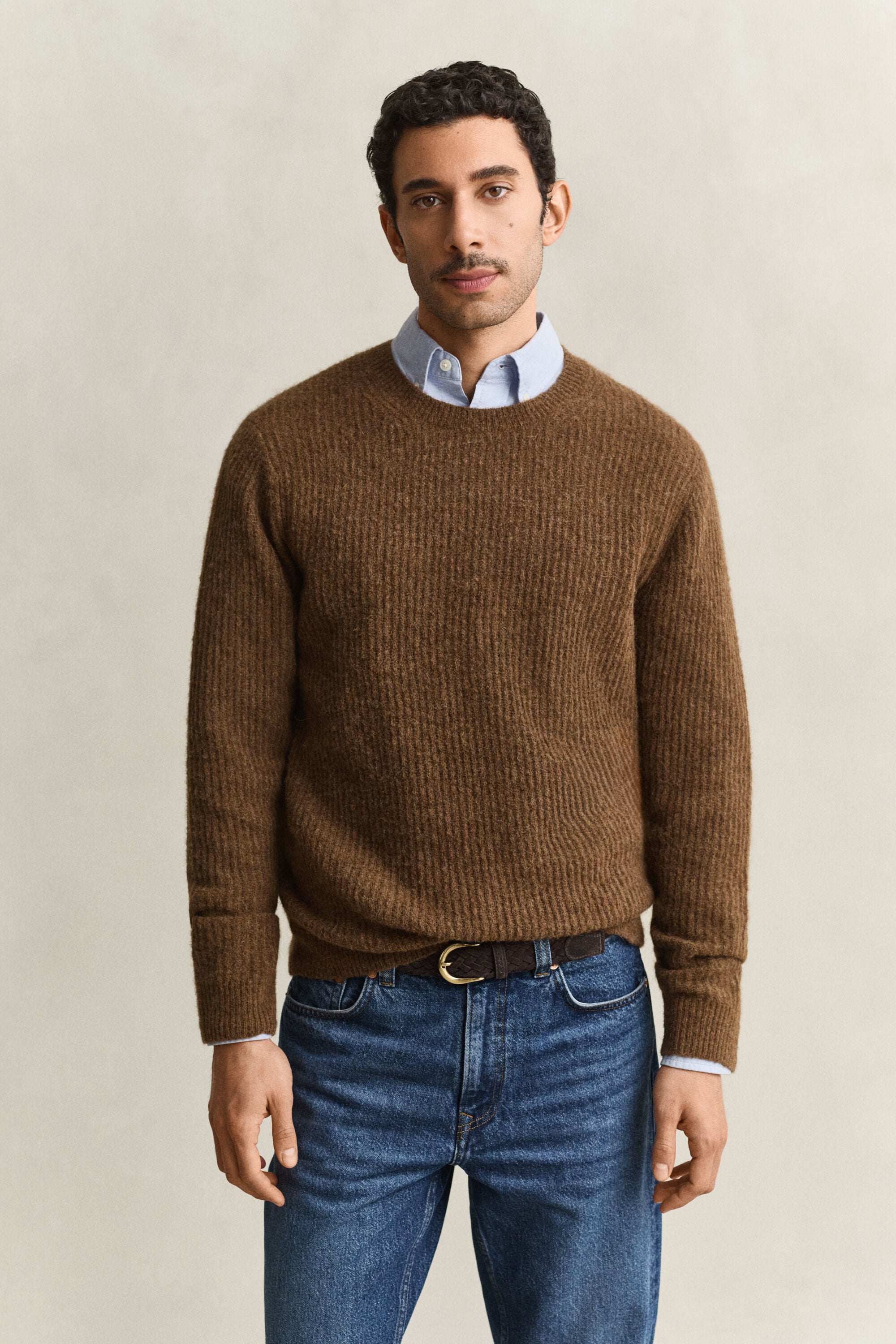 Camisola de malha com decote redondo em mistura de lã de alpaca
