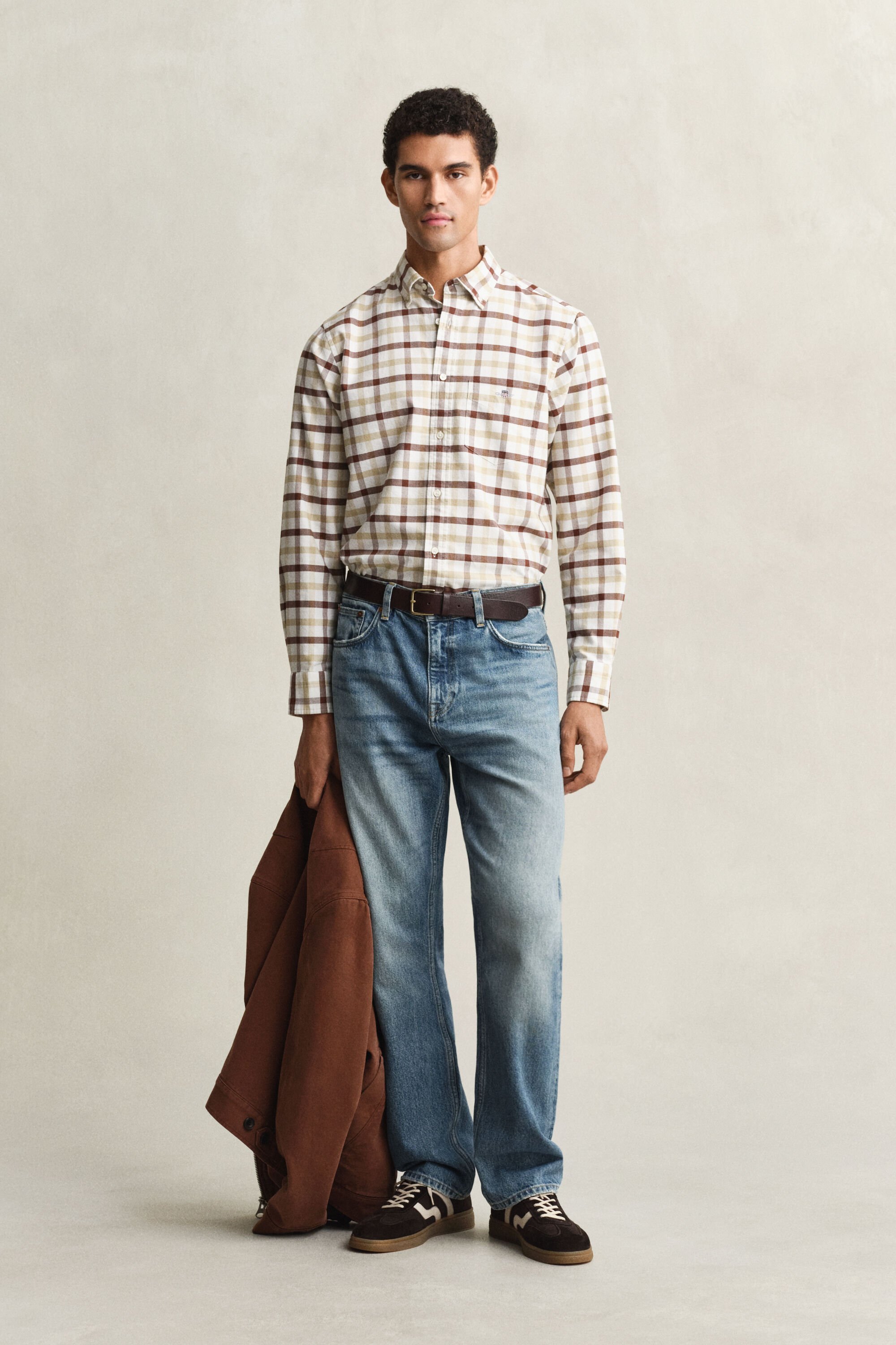 Camisa Oxford com padrão de xadrez corte normal