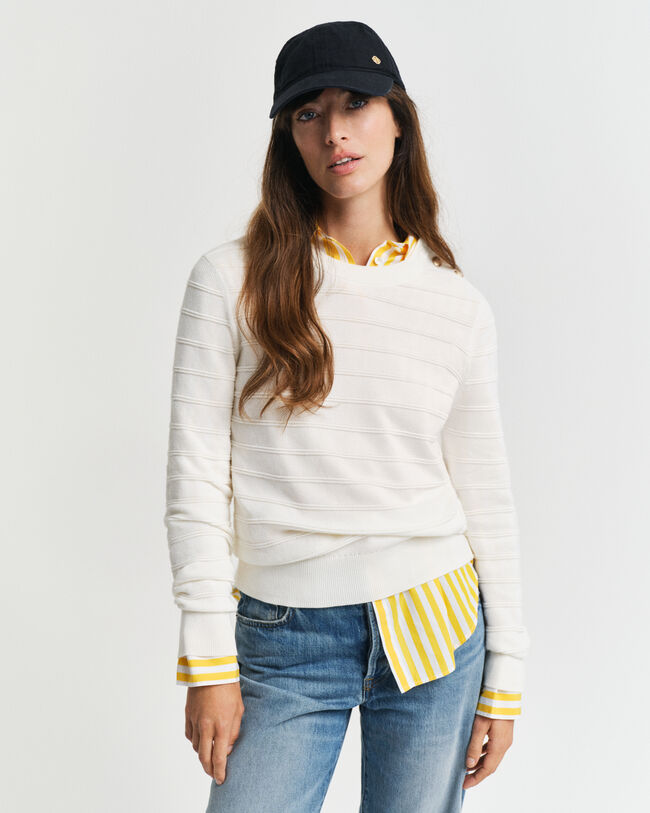 Camisola de malha com decote redondo em algodão texturizado