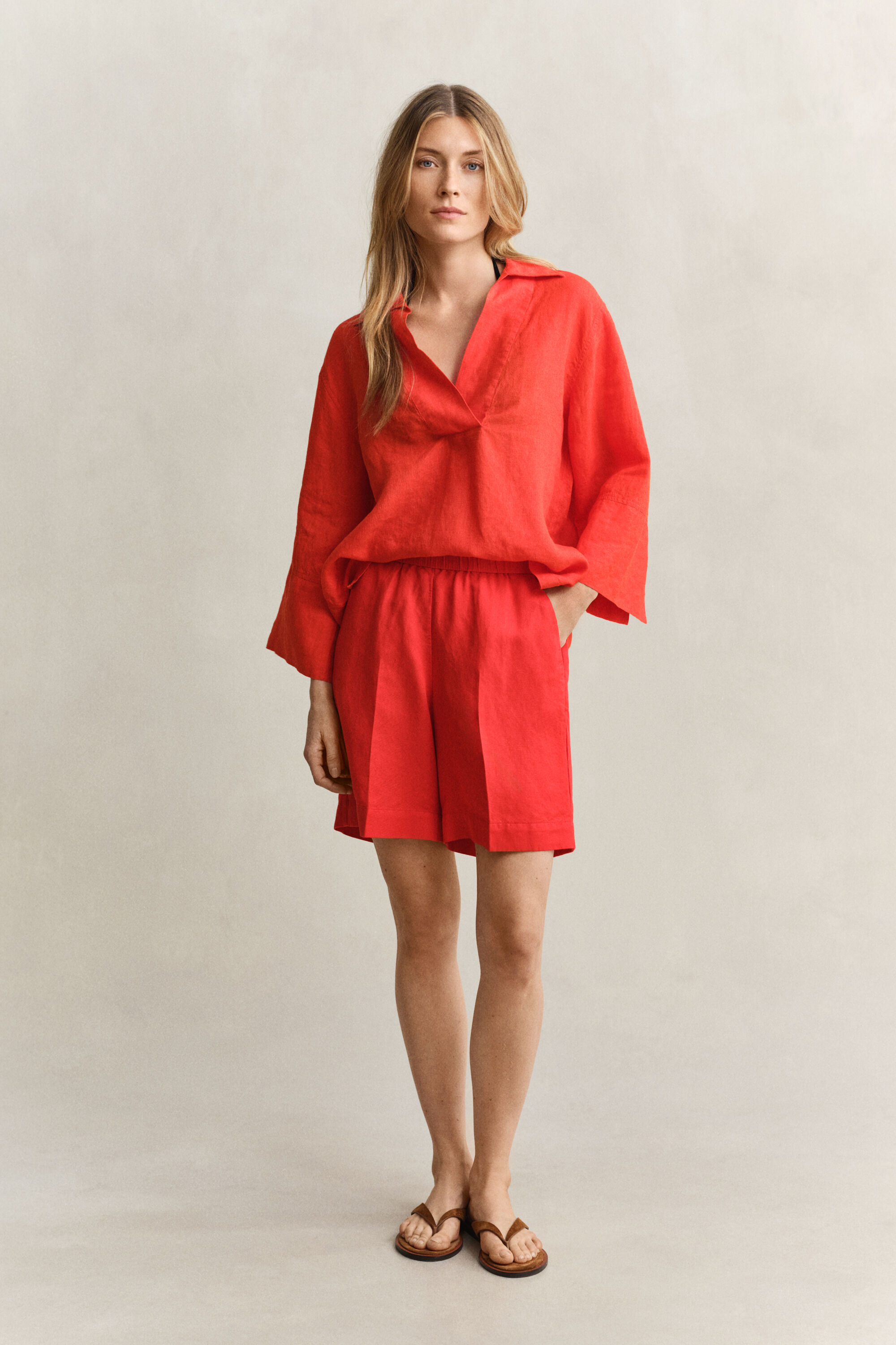 Calções em mistura de linho