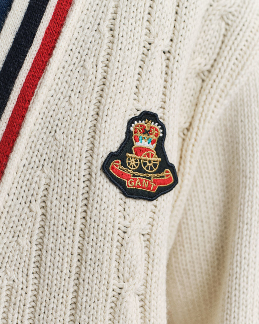 Casaco de malha entrançada com decote em V Gant Varsity