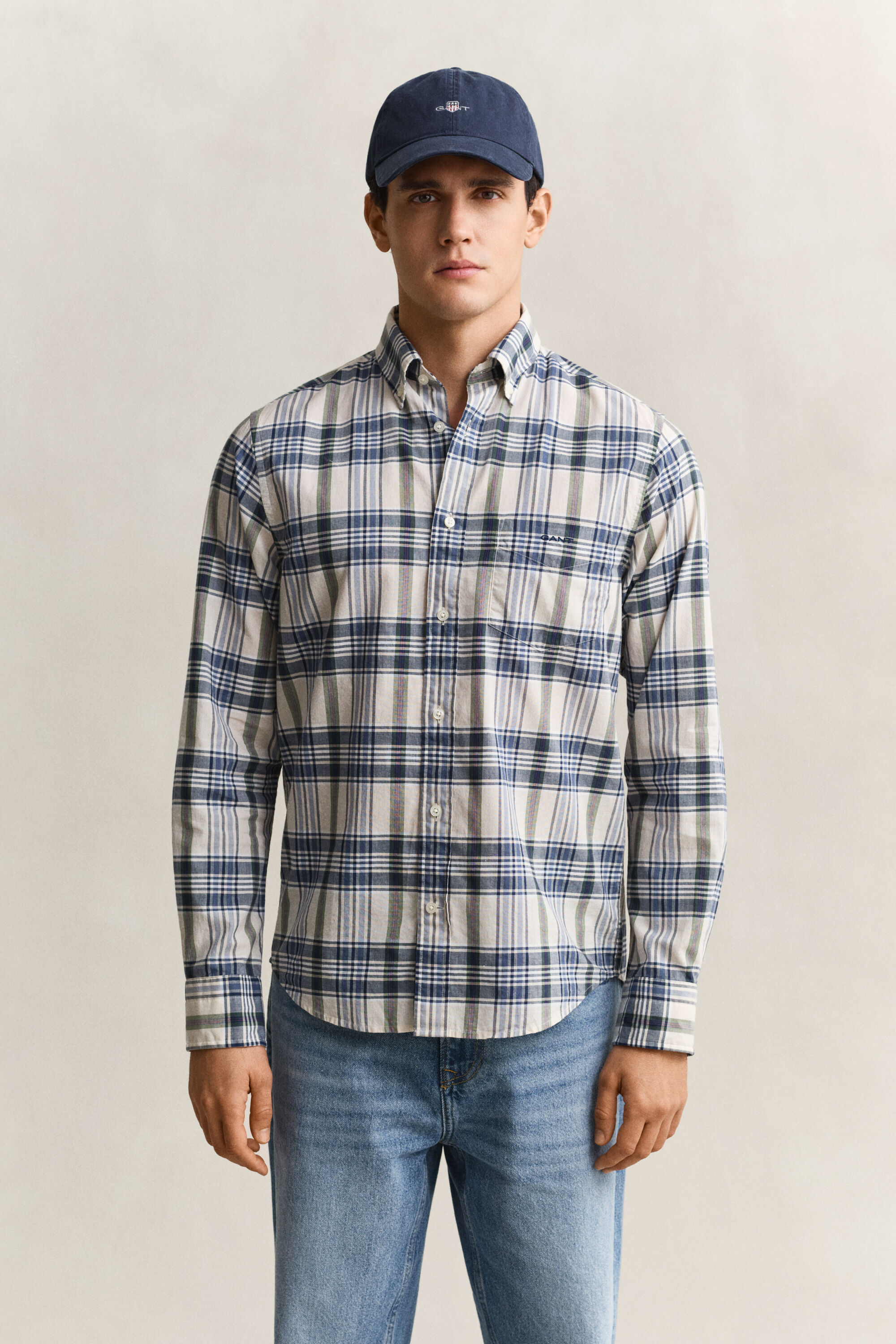 Camisa com padrão de xadrez Madras