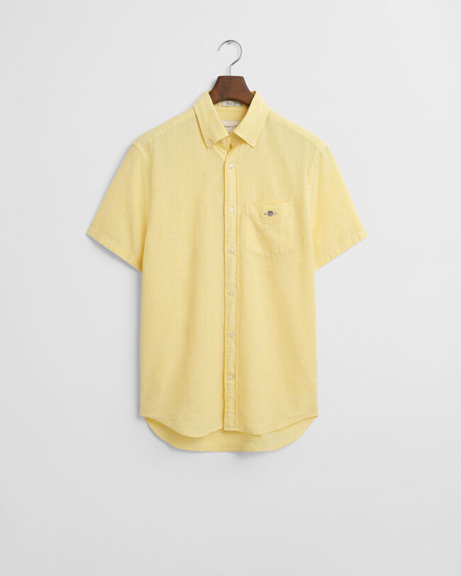 Camisa de manga curta em linho e algod&atilde;o regular fit