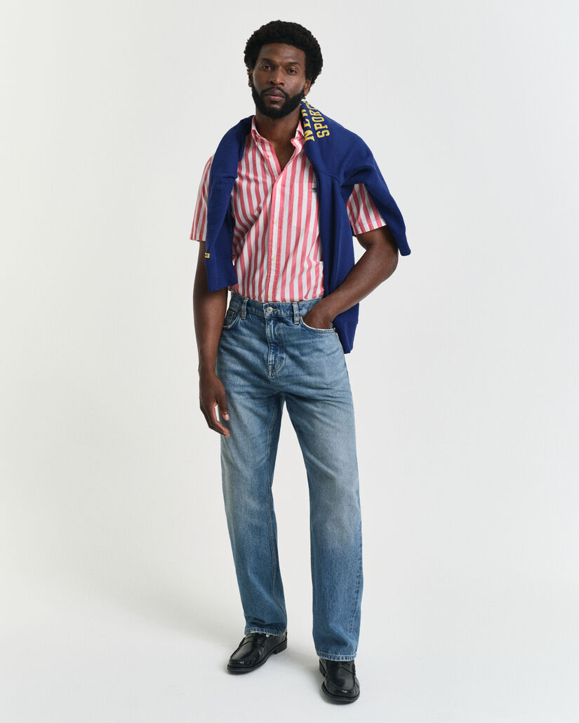 Camisa de manga curta em popelina &agrave;s riscas Classic regular fit