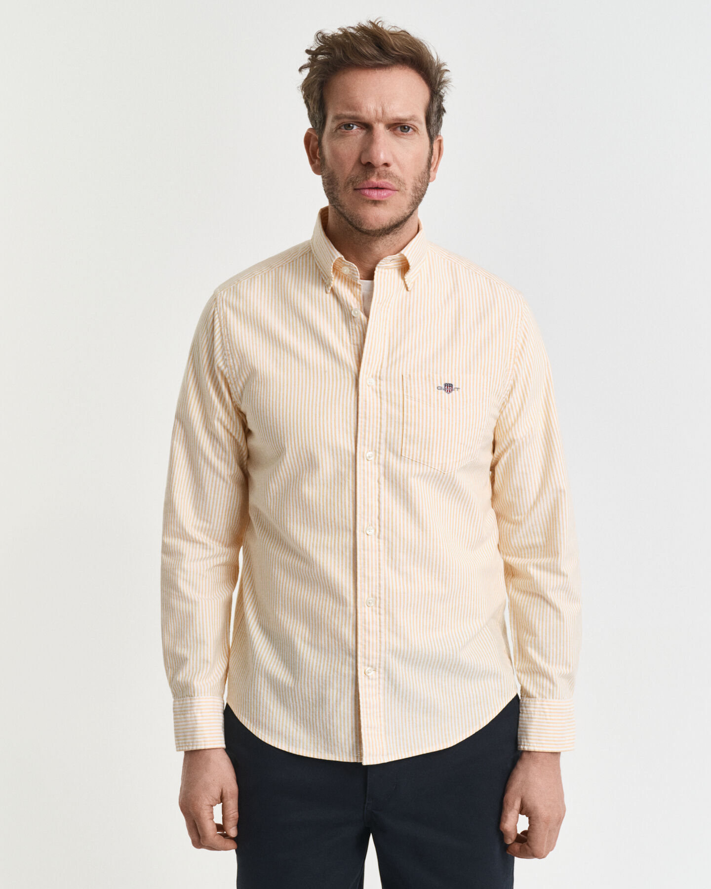 Camisa Oxford clássica com riscas finas regular fit