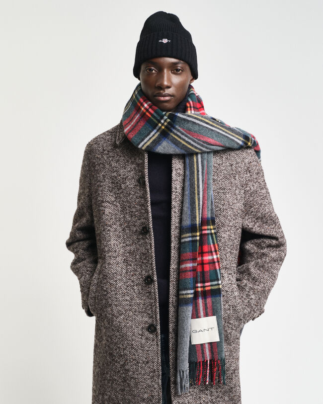 Cachecol em mistura de caxemira com padrão Tartan