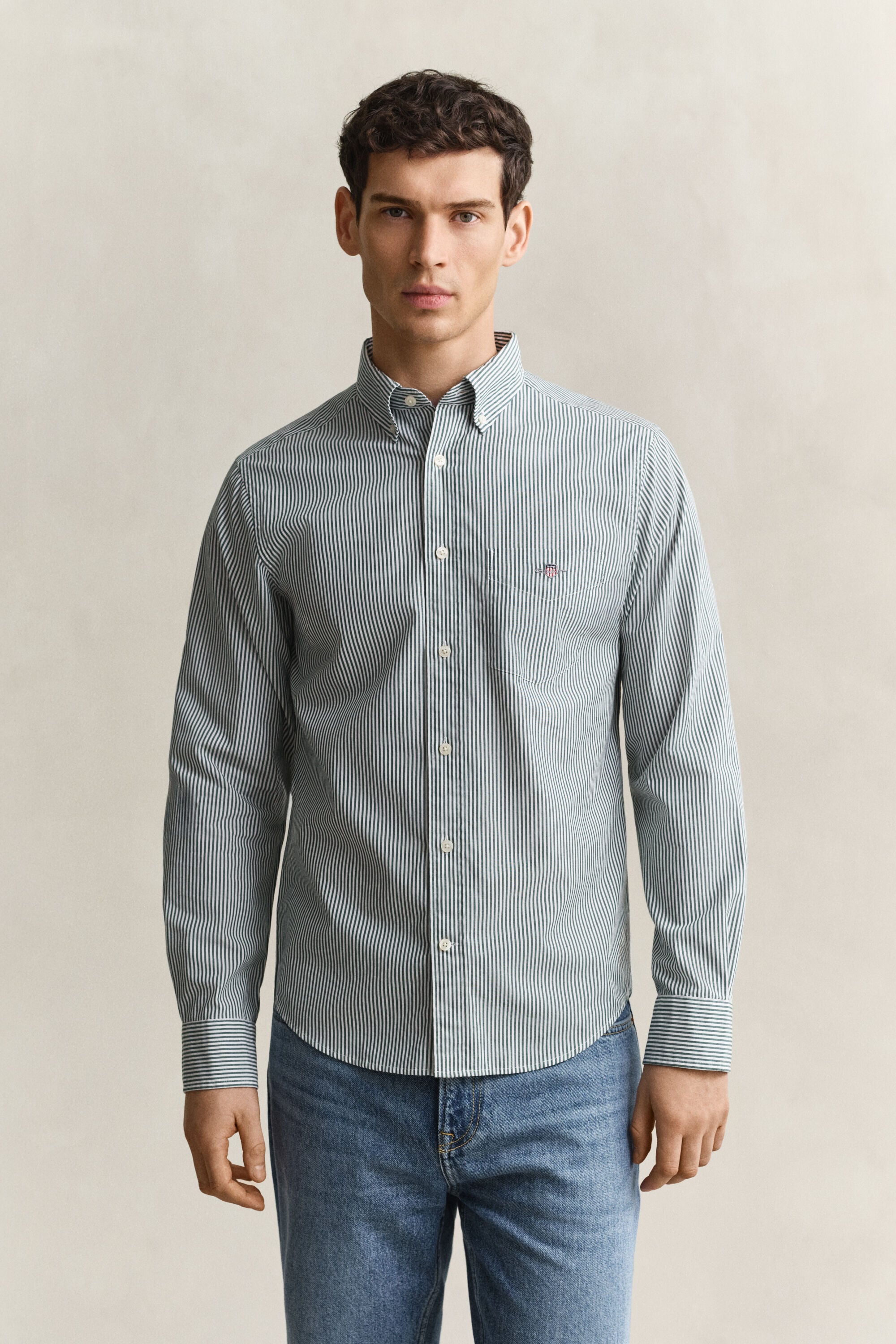 Camisa em popelina às riscas Classic regular fit