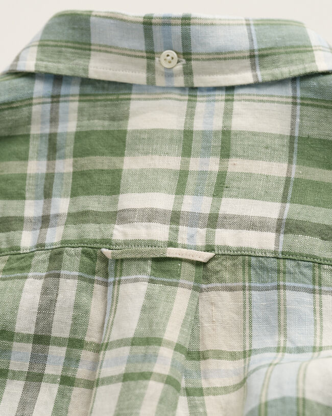 Camisa de linho com manga curta Madras regular fit