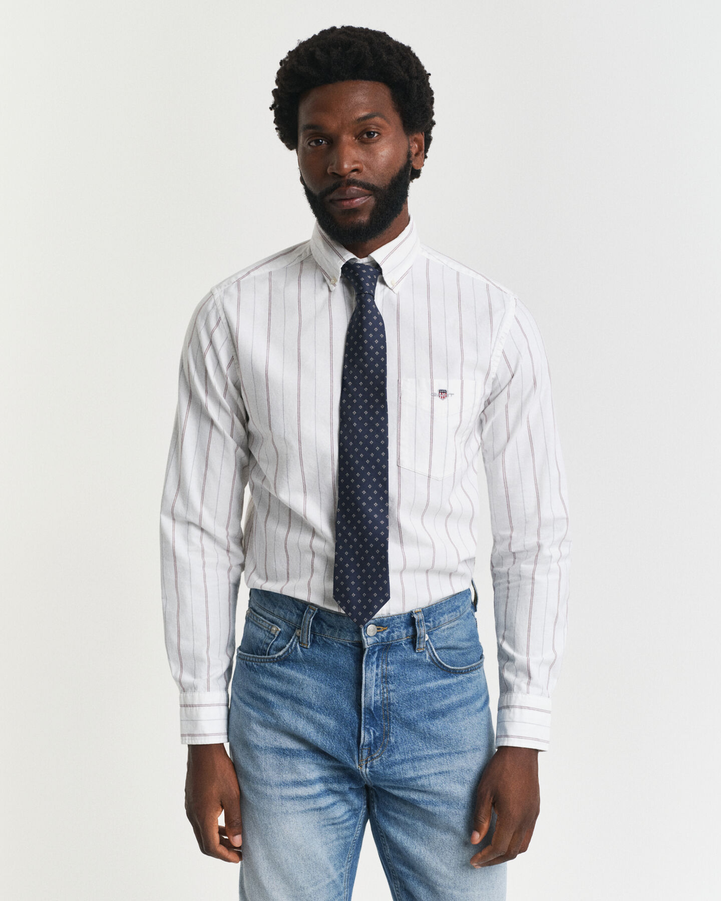 Camisa Oxford clássica às riscas regular fit