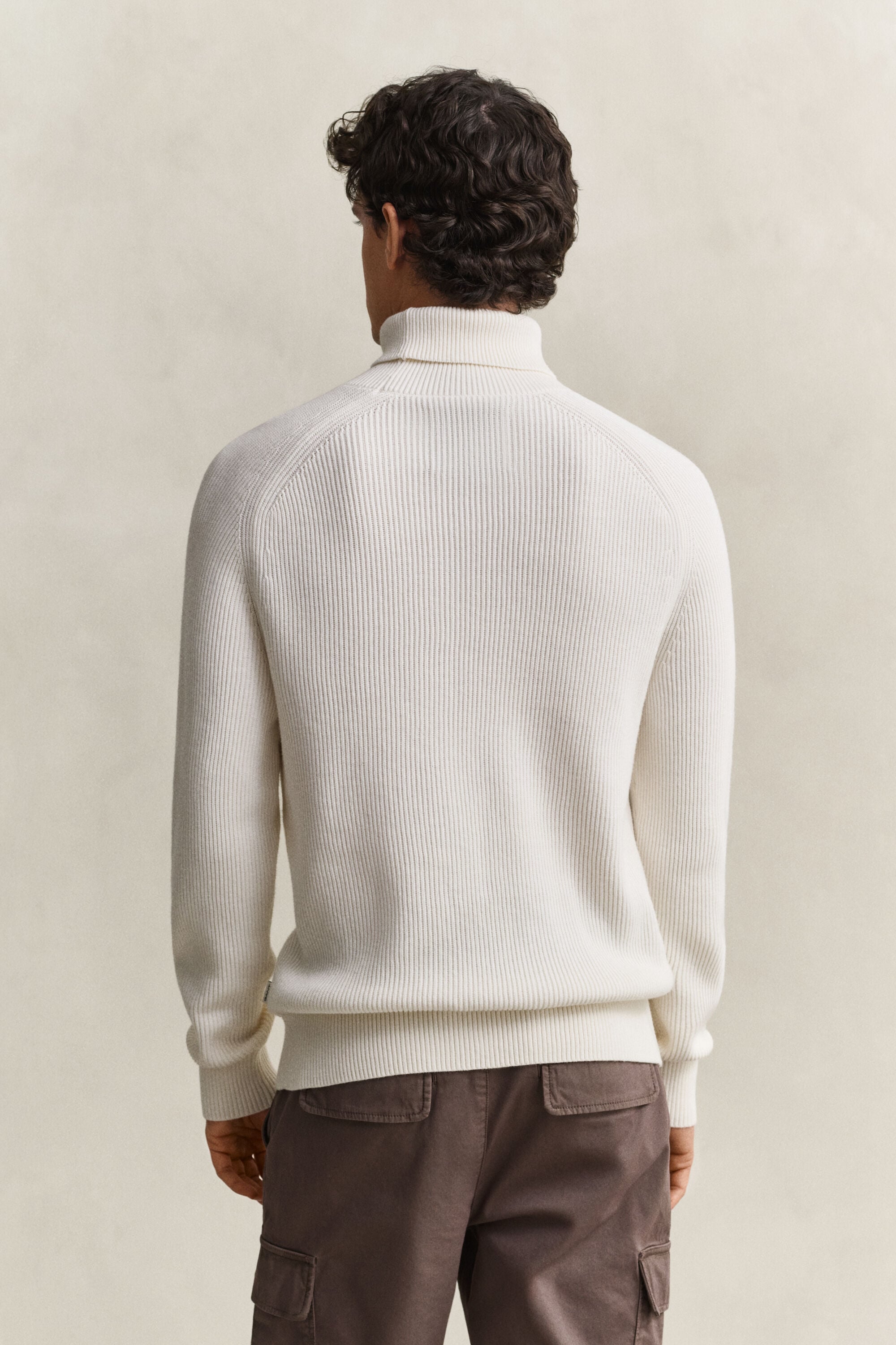 Camisola de gola alta em lã de merino e algodão