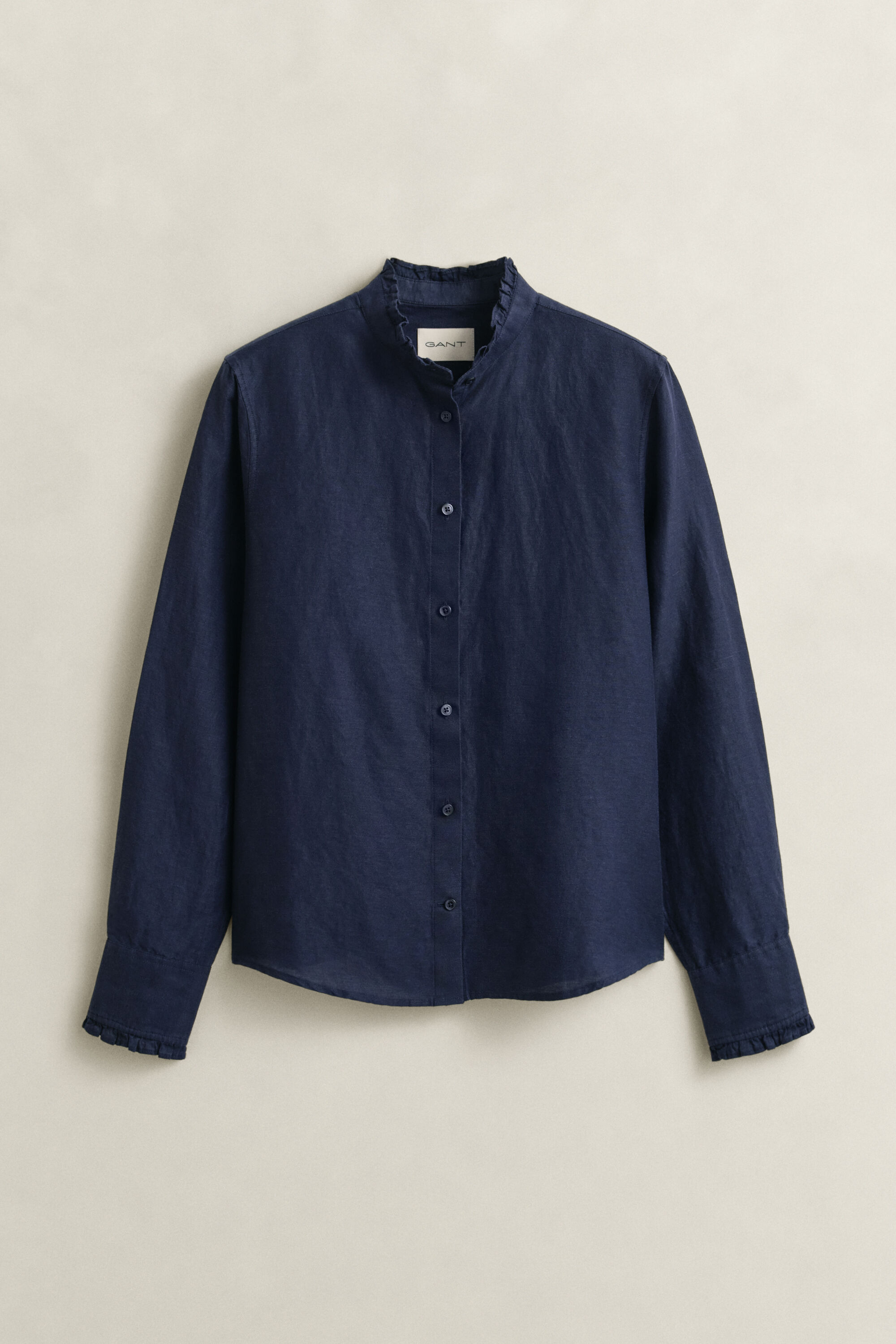 Blusa em mistura de linho com folhos