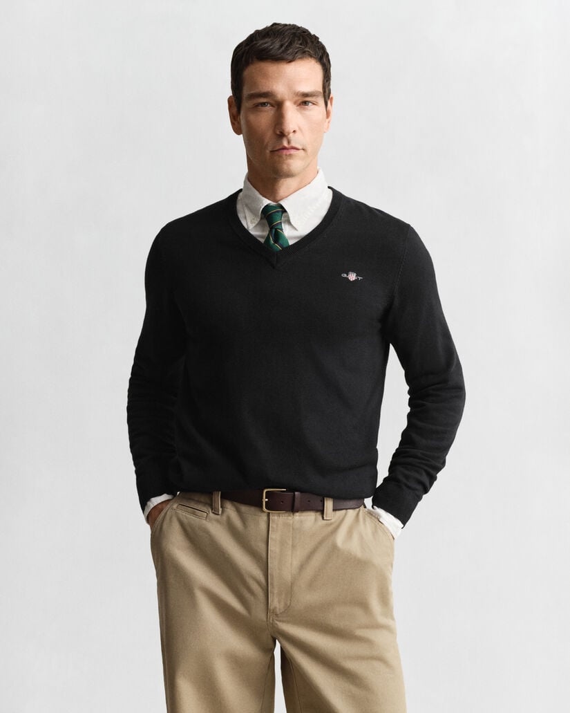 Pulover com decote em V em algodão clássico