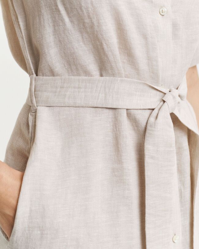 Vestido-camisa de manga curta em linho