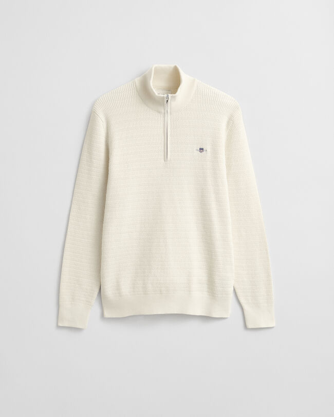 Camisola em mini malha entran&ccedil;ada com meio fecho de correr