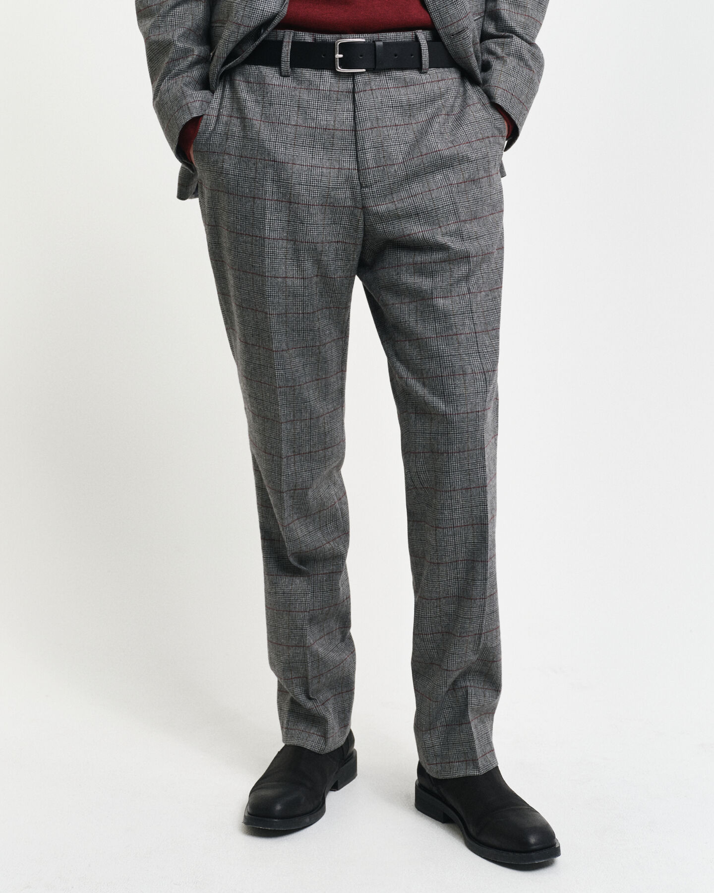 Calças de fato com padrão de xadrez slim fit