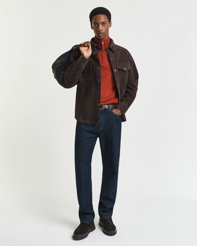 Camisola de malha com meio fecho em lã extrafina