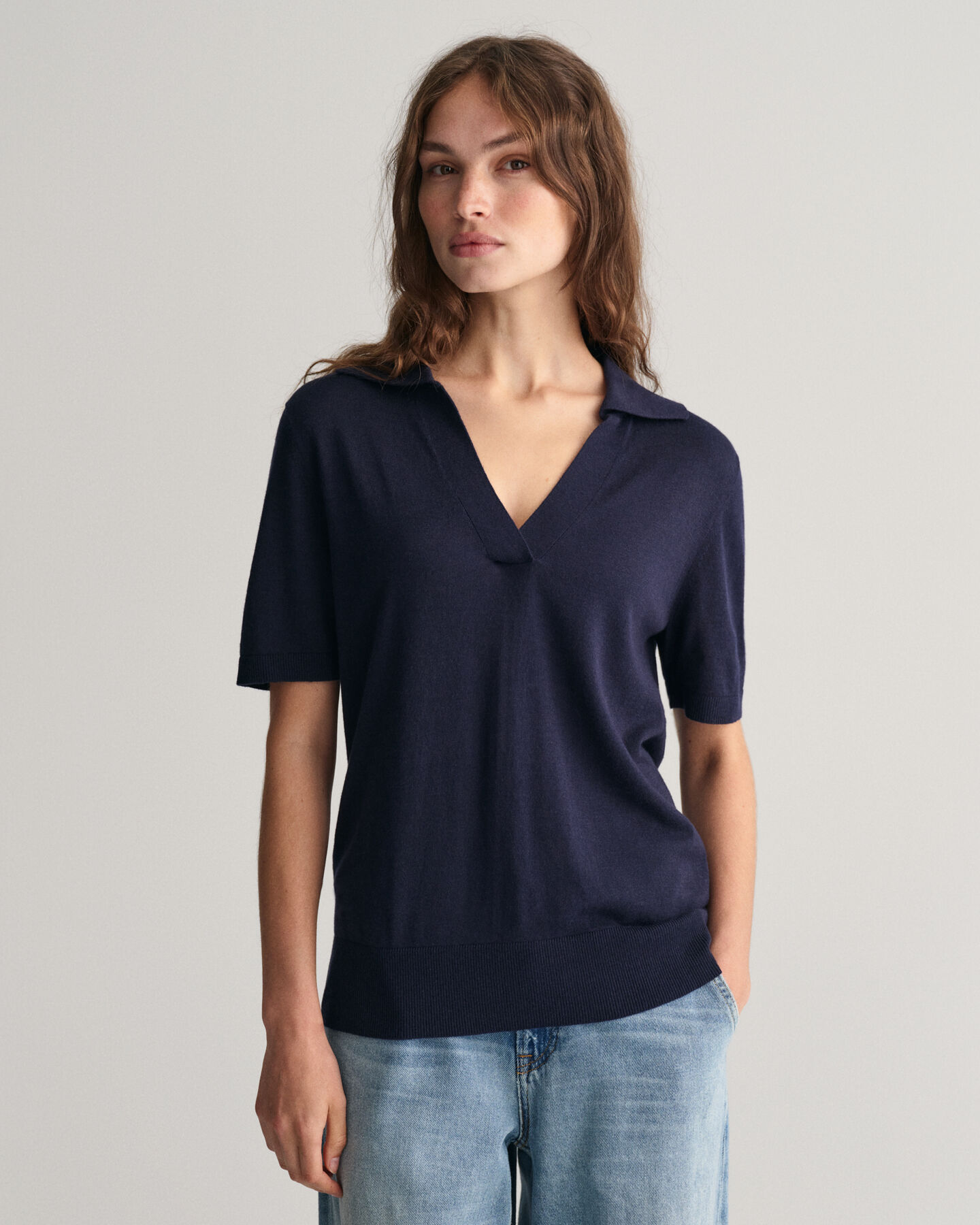 Rugger de manga curta em malha fina