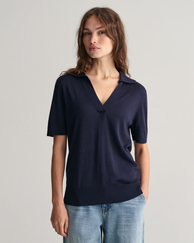 Rugger de manga curta em malha fina