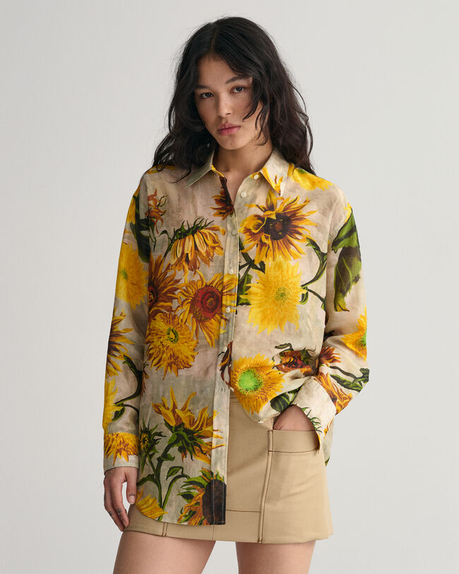 Camisa em seda e algodão com estampado Sunflower relaxed fit