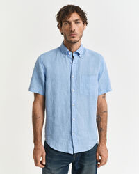 Camisa de linho tingida com manga curta regular fit