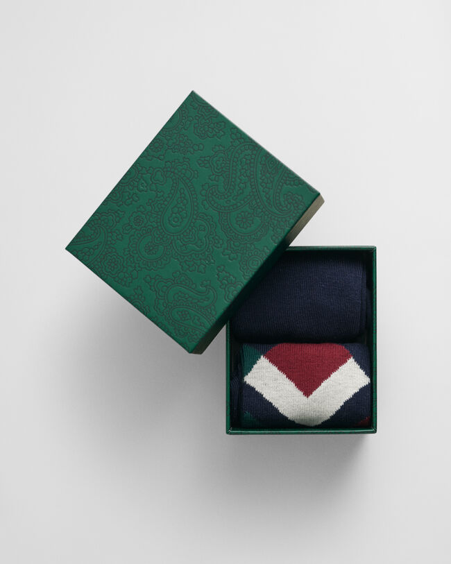 Caixa de presente com pack de dois pares de meias Argyle