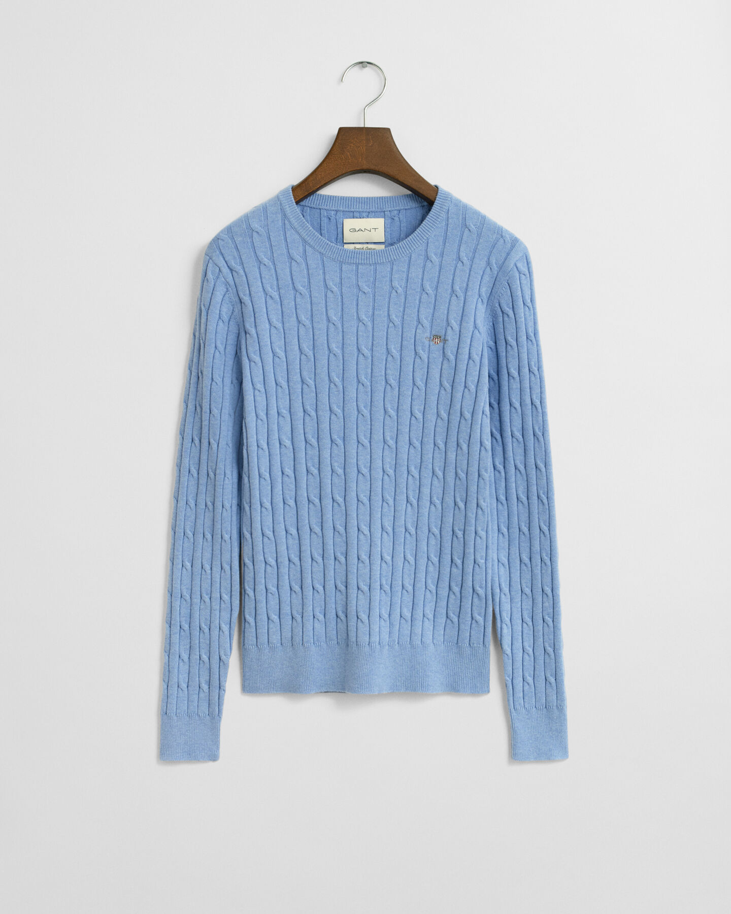 Camisola de malha entrançada com decote redondo em algodão com elastano