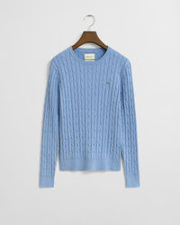 Camisola de malha entrançada com decote redondo em algodão com elastano