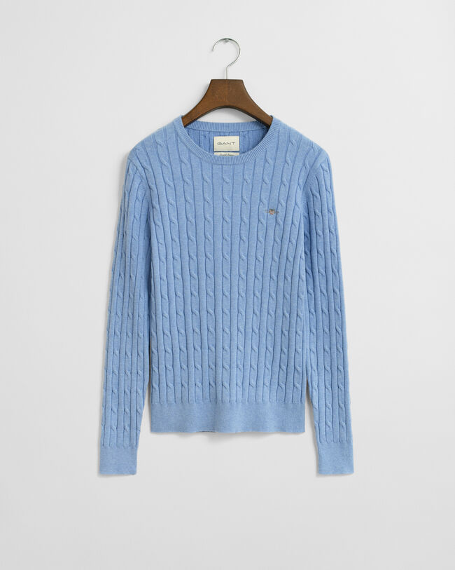 Camisola de malha entrançada com decote redondo em algodão com elastano