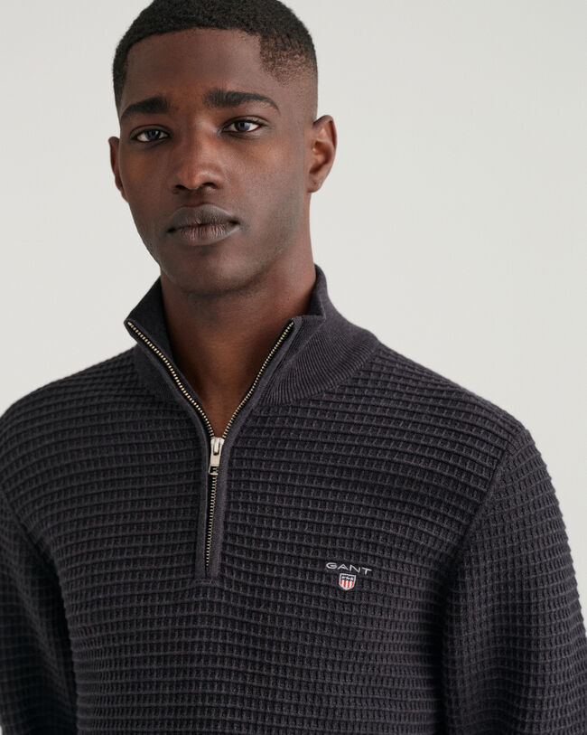 Sweatshirt com meio fecho em algod&atilde;o Texture