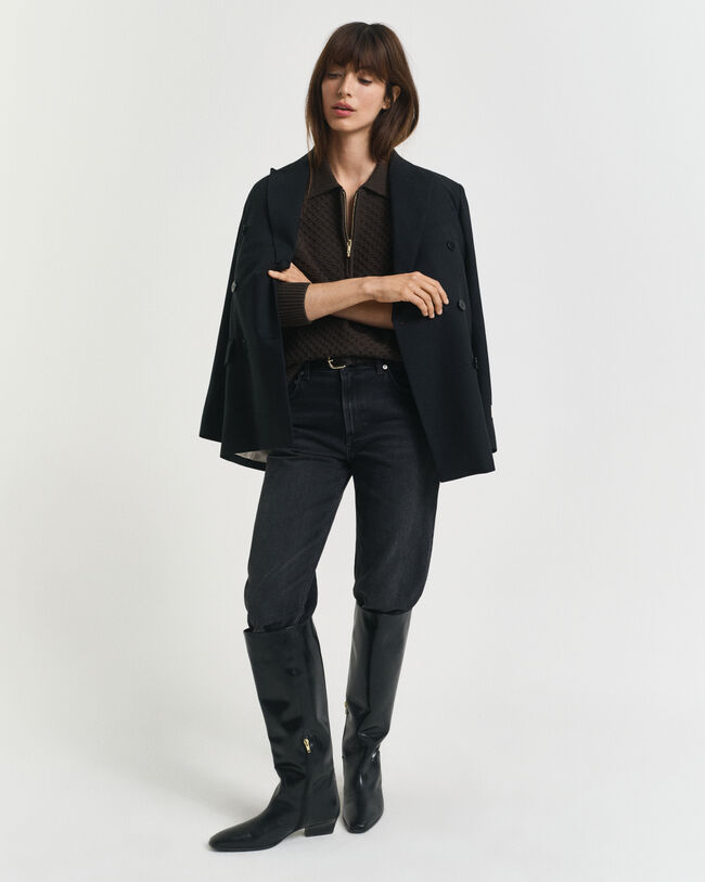 Camisola de malha com meio fecho em algodão texturizado