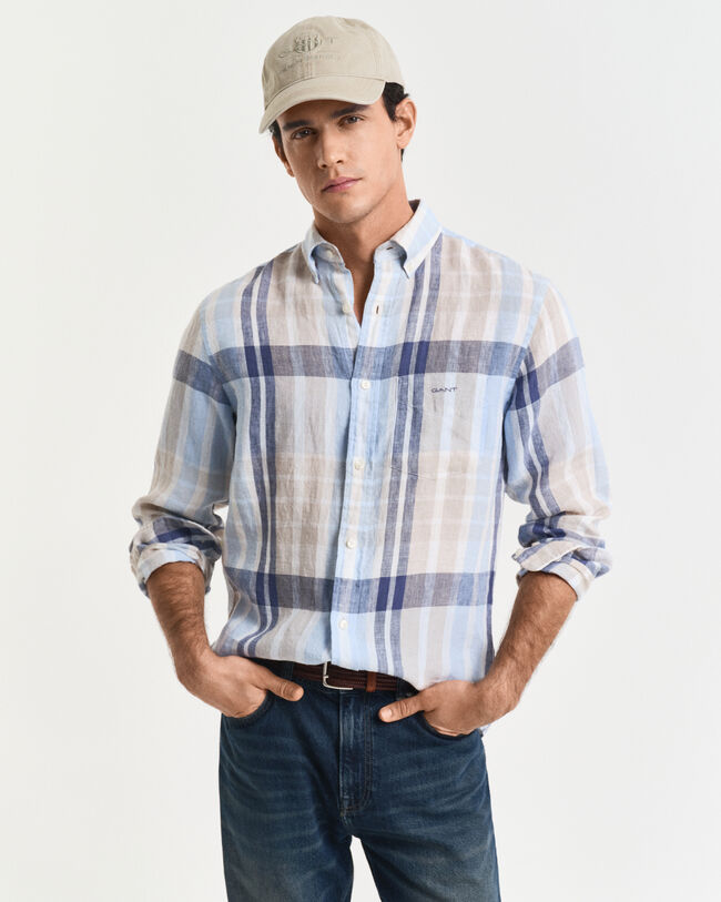 Camisa madras de linho regular fit