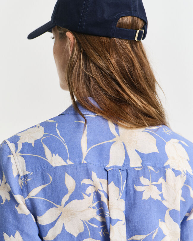 Vestido-camisa em linho com estampado floral