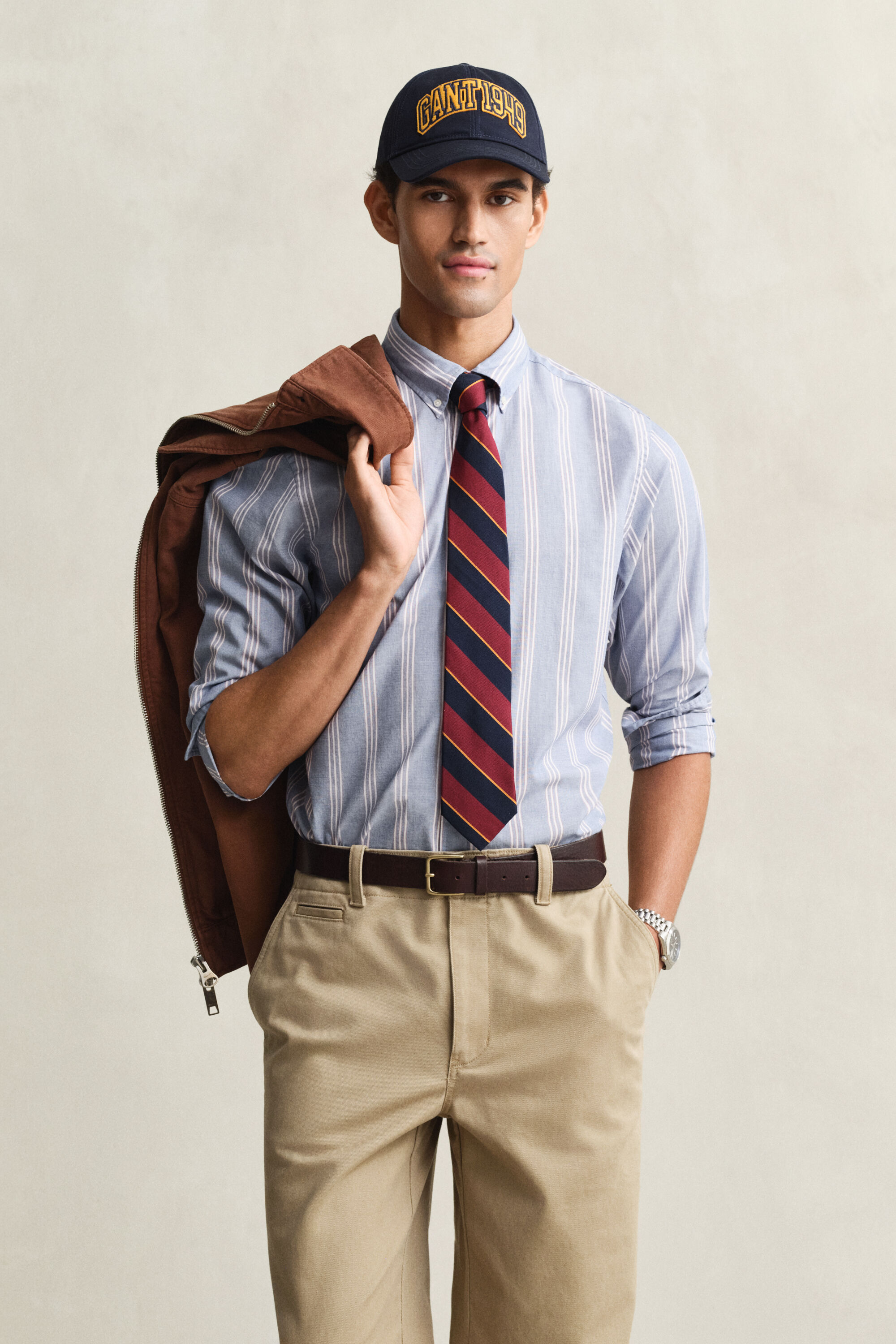 Camisa em popelina às riscas Fil-à-Fil regular fit