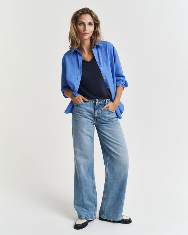 T-shirt em linho com decote em V