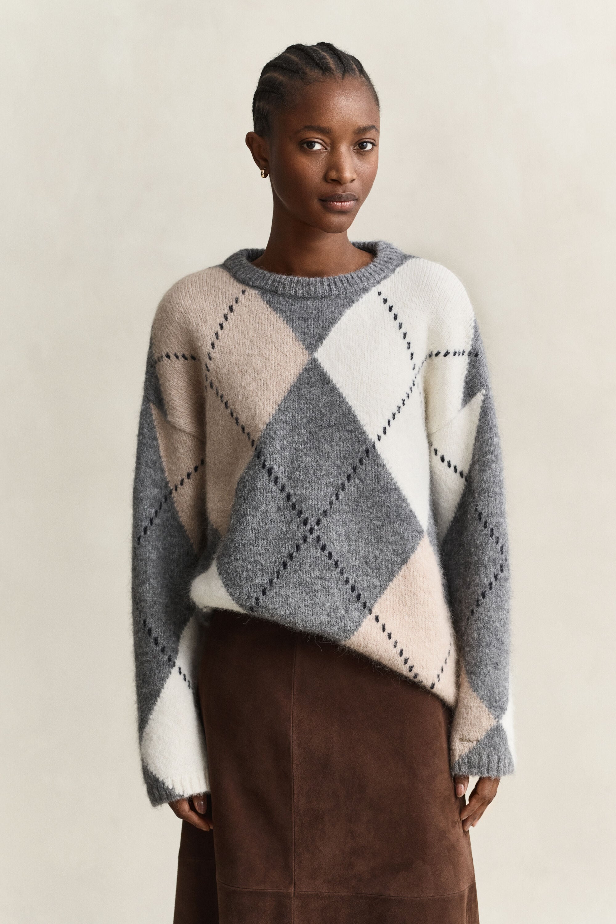 Camisola de malha em mistura de lã de alpaca Argyle
