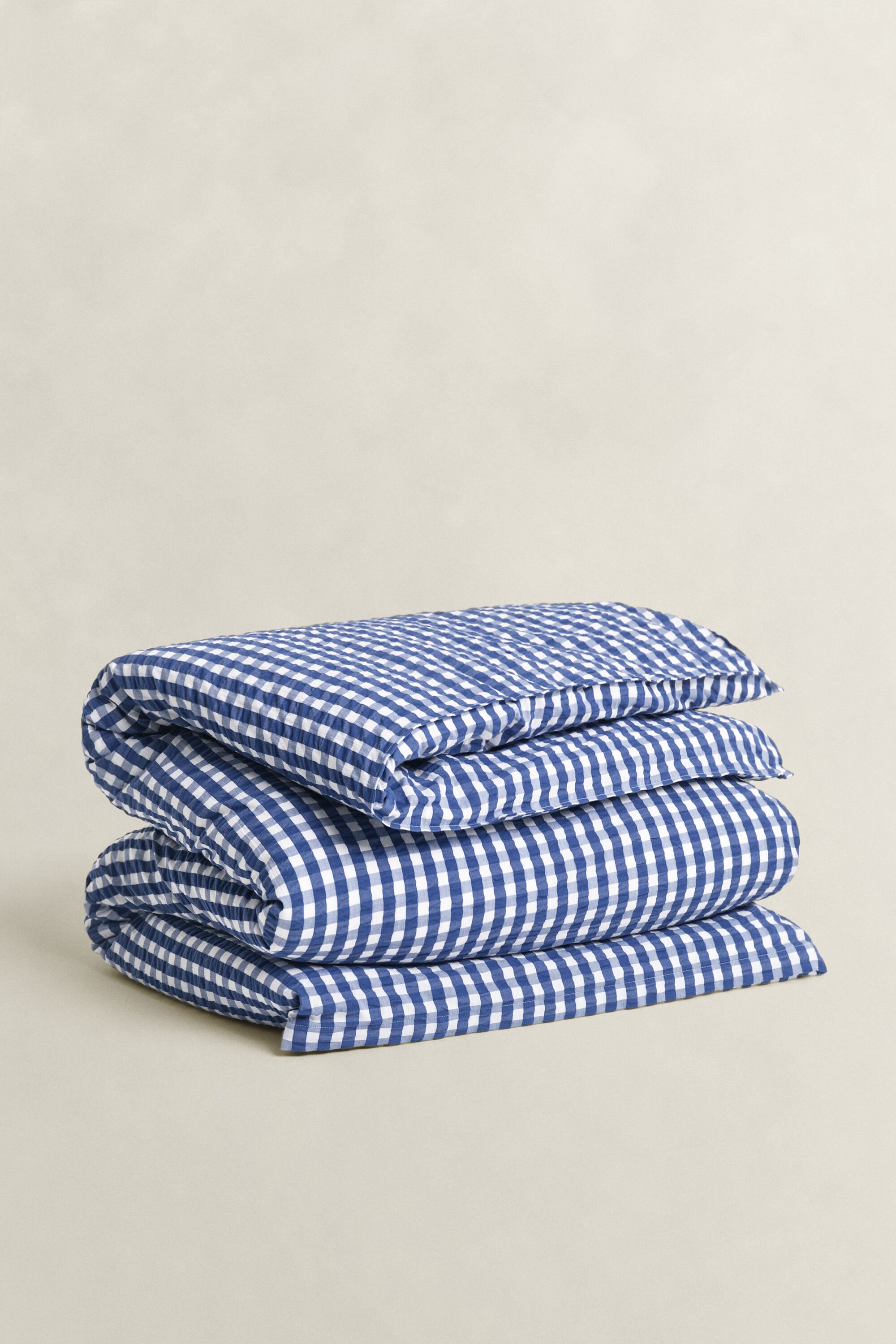 Capa de edredão individual em tecido Seersucker com padrão de xadrez
