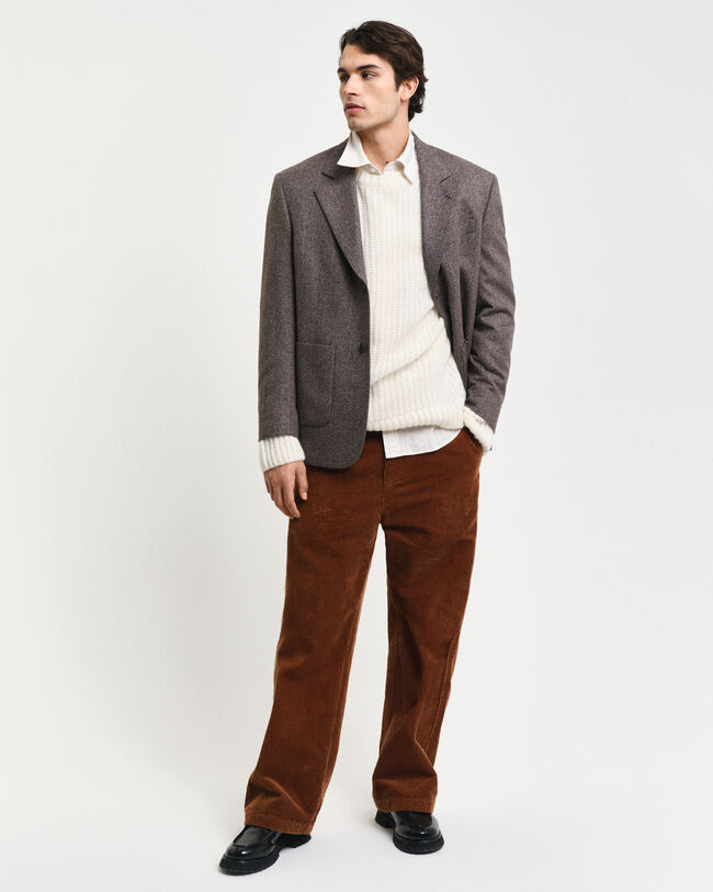 Camisola de malha com decote redondo em mistura de lã de alpaca canelada