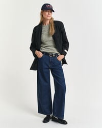 Camisola de malha entrançada com decote redondo em algodão com elastano